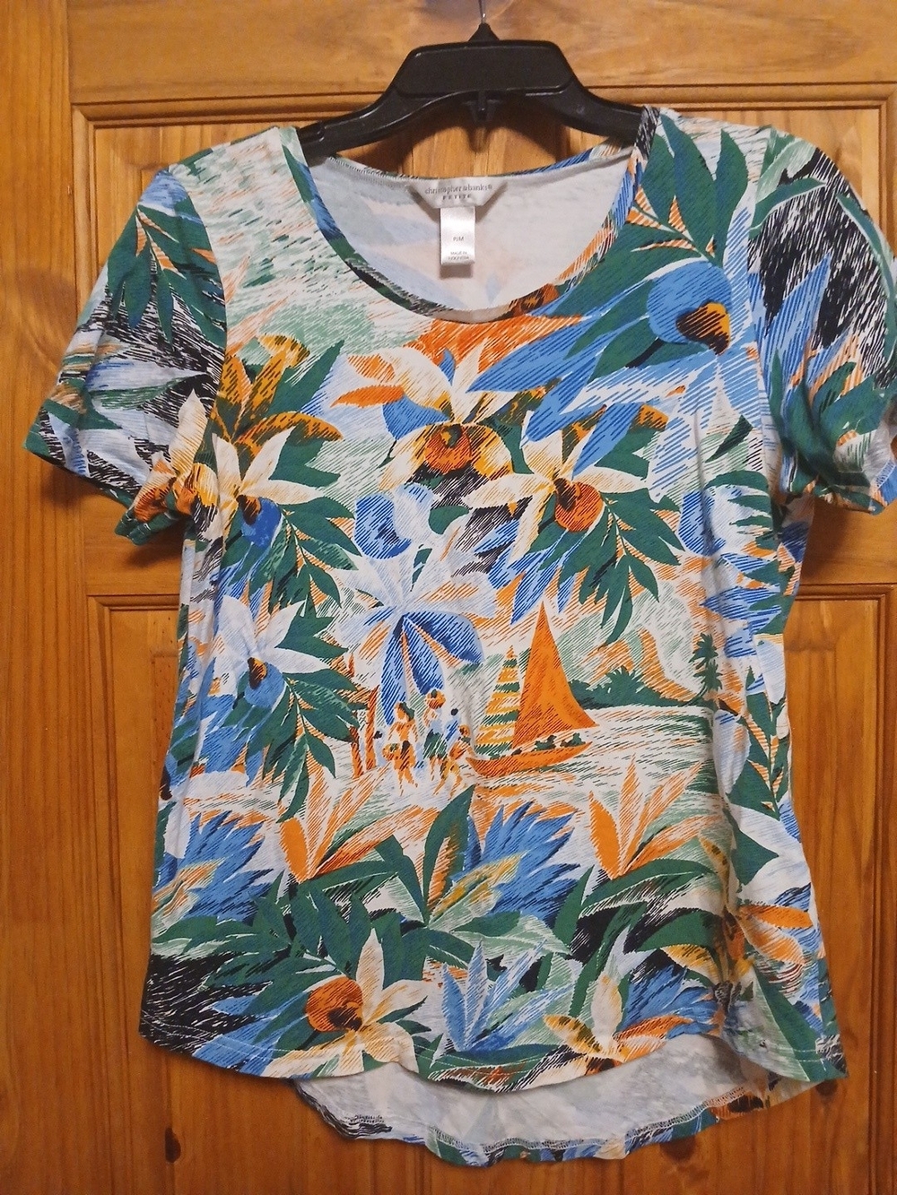 Christopher & Banks Tropical Floral Short Sleeve Tee in Green Blue Orange